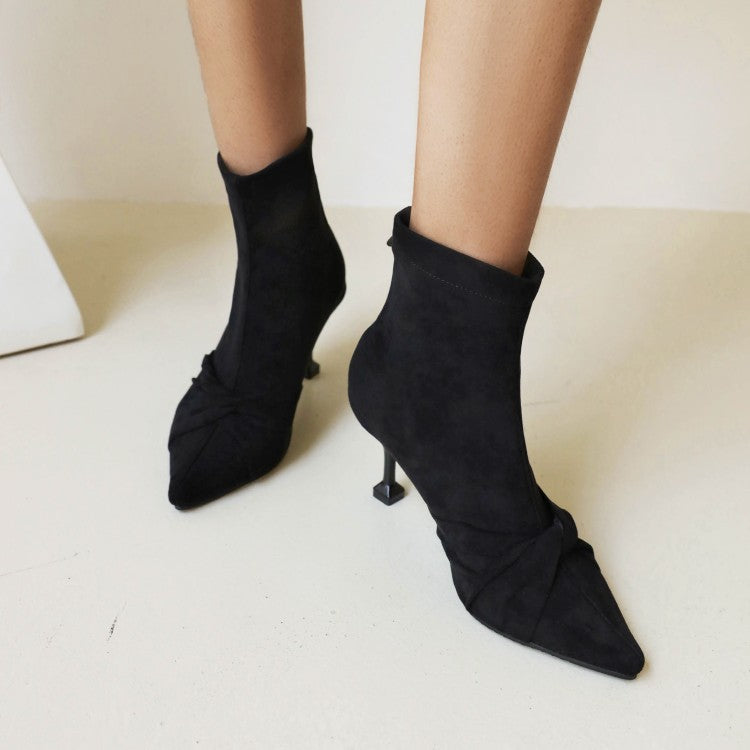 Women Tie Dye Print Pointed Toe Back Zippers Stiletto Heel Short Boots