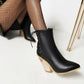 Women Pointed Toe Patchwork Back Lace Up Block Heel Short Boots