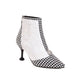 Women Embossed Leather Stitch Patchwork Pointed Toe Stiletto Heel Short Boots