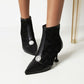 Women Embossed Leather Stitch Patchwork Pointed Toe Stiletto Heel Short Boots