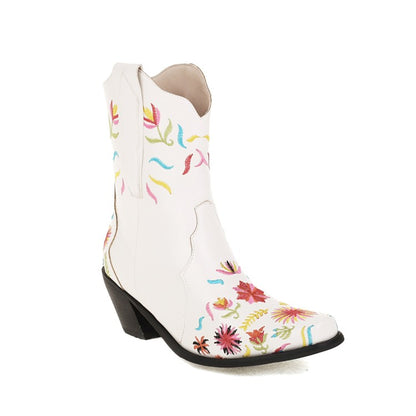 Women Floral Embroidered High Heels Short Boots