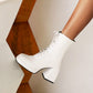 Women Pu Leather Square Toe Lace Up Block Heel Platform Short Boots