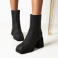 Women Pu Leather Square Toe Stitching Side Zippers Platform Short Boots
