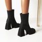 Women Pu Leather Square Toe Stitching Side Zippers Platform Short Boots
