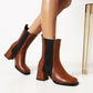 Women Pu Leather Square Toe Bicolor Block Heel Short Boots
