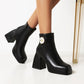 Women Square Toe Pu Leather Sunflower Block Heel Platform Short Boots