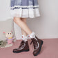 Women Pu Leather Lolita Lace Up Flat Ankle Boots