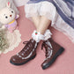 Women Pu Leather Lolita Lace Up Flat Ankle Boots