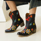 Women Ethnic Embroidery Puppy Heel Cowboy Short Boots