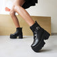Women Round Toe Buckle Straps Chunky Heel Platform Short Boots