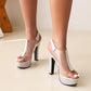 Women Sparkling Transparent Buckle Chunky Heel Platform Sandals