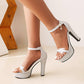 Women High Heel Platform Ankle Strap Buckle Transparent Sandals