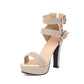 Women Sparkling Round Toe Chunky Heel Double Ankle Strap Sandals