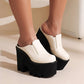 Women Thick Sole Snake Print Chunky High Heel Platform Slip on Loafers