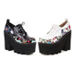Women Thick Sole Patent Leather Strap Flora Print Chunky Platform High Heels