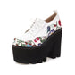Women Thick Sole Patent Leather Strap Flora Print Chunky Platform High Heels