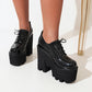 Women Plus Size Patent Leather Solid Color Lace Up Platform High Heels