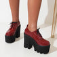 Women Plus Size Patent Leather Solid Color Lace Up Platform High Heels