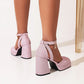Women Sparkling Square Toe Ankle Strap Metal Buckle Chunky Heel Platform Sandals