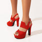 Women Sparkling Peep Toe Chunky Heel Platform Solid Color Sandals