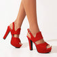 Women Sparkling Peep Toe Chunky Heel Platform Solid Color Sandals