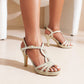 Women Solid Color Hollow Out Buckle Platform Stiletto High Heel Sandals