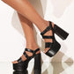 Ladies Snake Print Ankle Strap Thick Sole Chunky Heel Platform Sandals