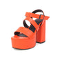 Ladies Snake Print Ankle Strap Thick Sole Chunky Heel Platform Sandals