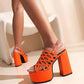 Ladies Snake Printed Hollow Out Thick Sole Block Heel Platform Sandals