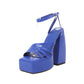 Women Solid Color Hollow Out Ankle Strap Platform Chunky Heel Sandals