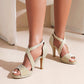 Women Bling Bling Peep Toe Round Toe Cross Strap Stiletto High Heel Sandals