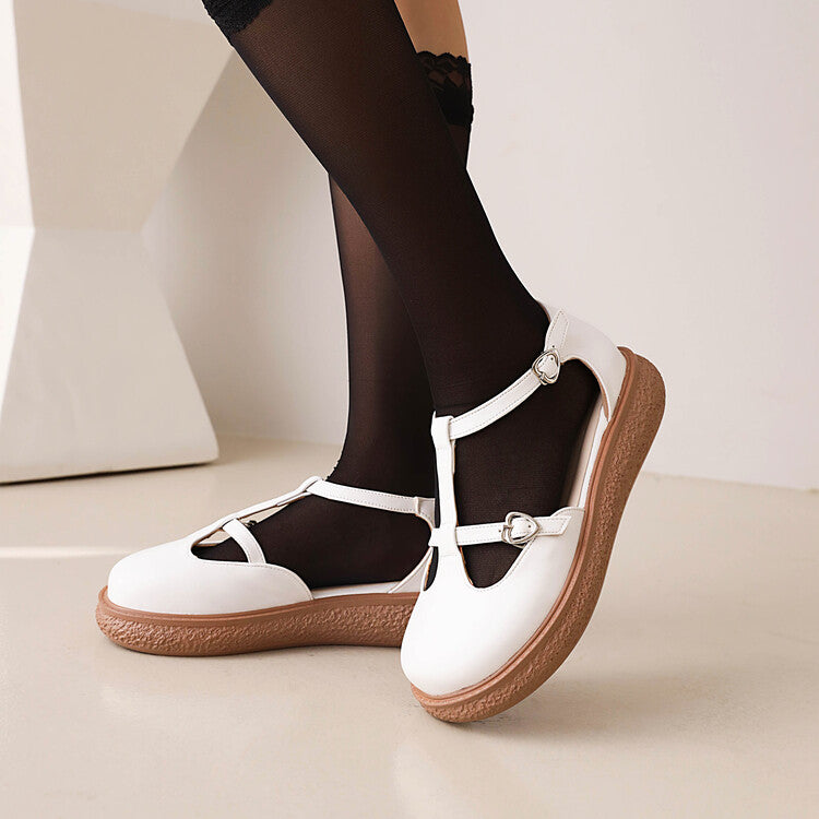 Women Lolita Round Toe T Strap Flat Sandals