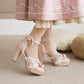 Women Pearls Lolita Lace Butterfly Knot Chunky Heel Platform Sandals