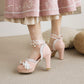Women Pearls Lolita Lace Butterfly Knot Chunky Heel Platform Sandals
