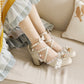 Women Lolita Lace Butterfly Knot Chunky Heel Platform Sandals