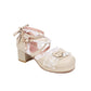 Women Lolita Lace Butterfly Knot Pearls Beading Chunky Heel Platform Sandals