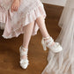 Women Lolita Lace Strappy Butterfly Knot Pearls Chunky Heel Platform Sandals