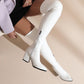 Women Pu Leather Pointed Toe Side Zippers Block Heel Over the Knee Boots