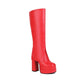 Women Fold Pu Leather Block Heel Platform Knee High Boots