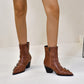 Pointed Toe Buckles Belts Stitching Block Heel Short Boots for Women