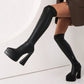 Women Pu Leather Side Zippers Chunky Heel Platform Over the Knee Boots