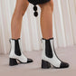 Women Patchwork Square Toe Elastic Band Block Heel Short Boots
