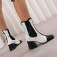 Women Patchwork Square Toe Elastic Band Block Heel Short Boots