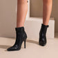 Women Leopard Print Pointed Toe Buckle Stiletto Heel Short Boots