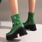 Women Crocodile Pattern Pearls Rhinestone Block Heel Platform Short Boots