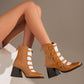 Women Embossed Leather Rivets Block Heel Short Boots