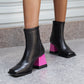 Women Bicolor Square Toe Block Heel Short Boots