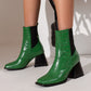 Women Crocodile Pattern Square Toe Elastic Band Block Heel Short Boots