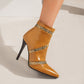 Women Pointed Toe Patchwork Side Zippers Stiletto Heel Short Boots