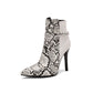 Women Printed Patchwork Pointed Toe Metal Chains Stiletto Heel Short Boots